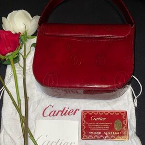 Cartier Red Shoulder Bag with Embossed Design
